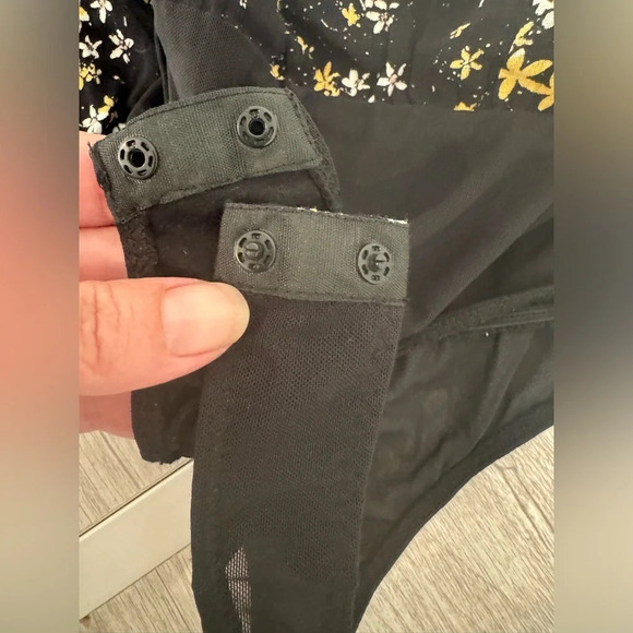 Free People Intimately Free Dessa Floral Bodysuit Black Balloon Sleeves Size Sm - Picture 11 of 14